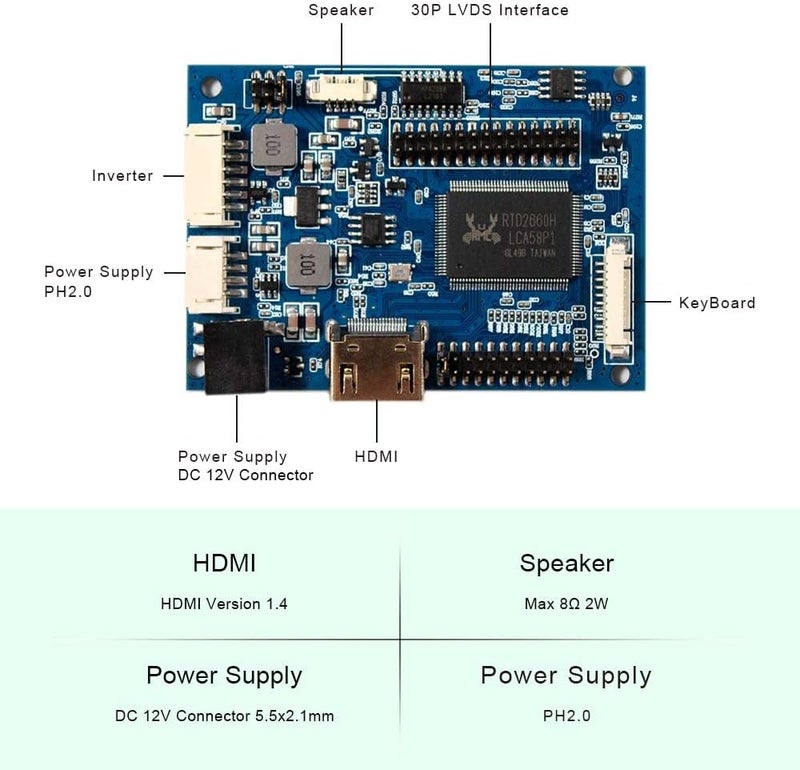 VSDISPLAY 12.1 Inch 800x600 IPS LCD Screen 450 Nits 4:3 Aspect Ratio Industrial Replacement Display Panel VS121T-002A with Audio LCD Controller Board - Image 2